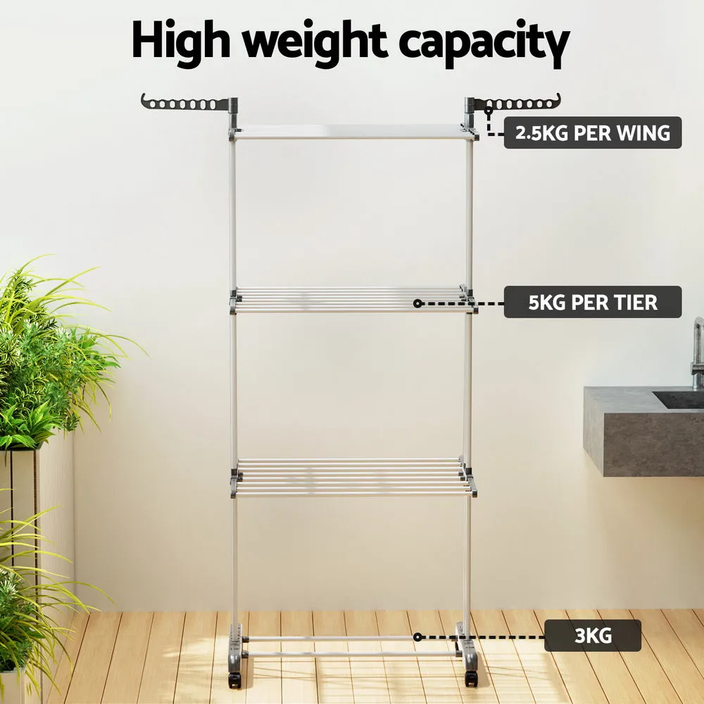 Foldable 3-Tier Clothes Drying Rack with Wheels - Artiss