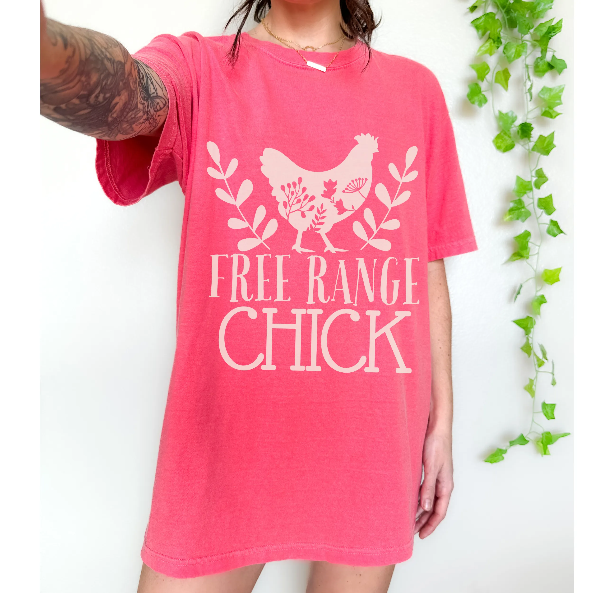 Free Range Chick Comfort Colors® T-Shirt, T-Shirt Dress Shirt, Graphic Tee, Oversized print, BOHO, Chicken Hen Raising T-Shirt