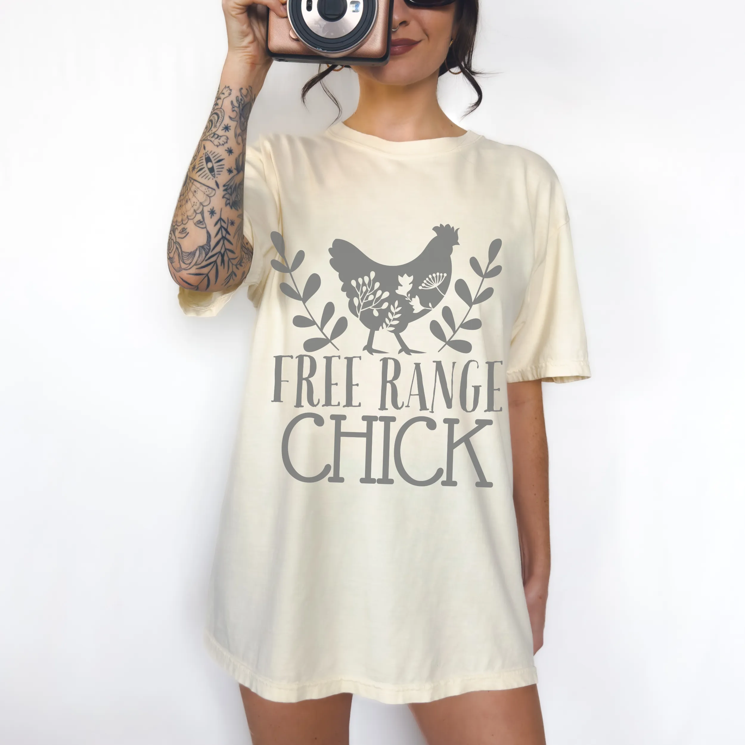 Free Range Chick Comfort Colors® T-Shirt, T-Shirt Dress Shirt, Graphic Tee, Oversized print, BOHO, Chicken Hen Raising T-Shirt