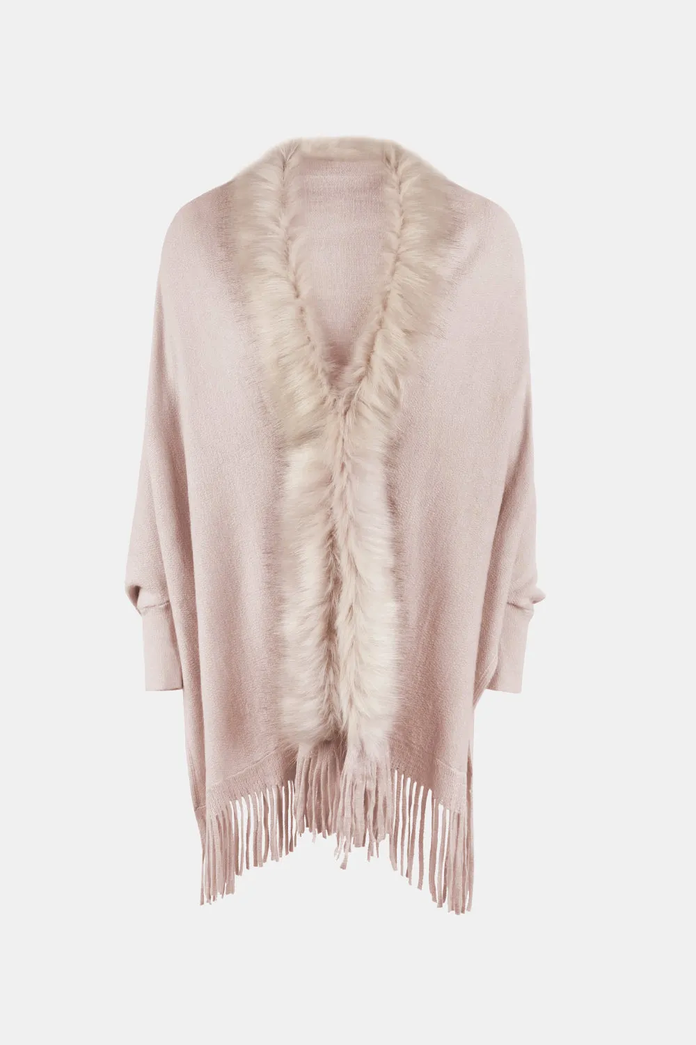 Fringe Open Front Long Sleeve Poncho