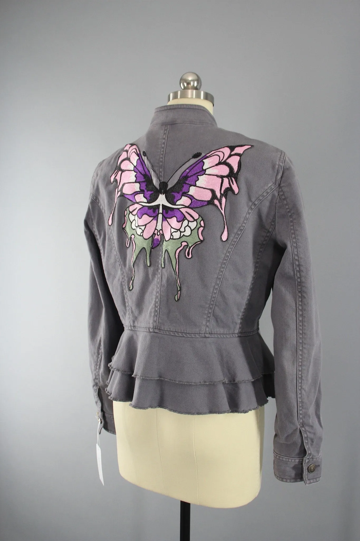 Grey Women's Jacket with BUTTERFLY Embroidery