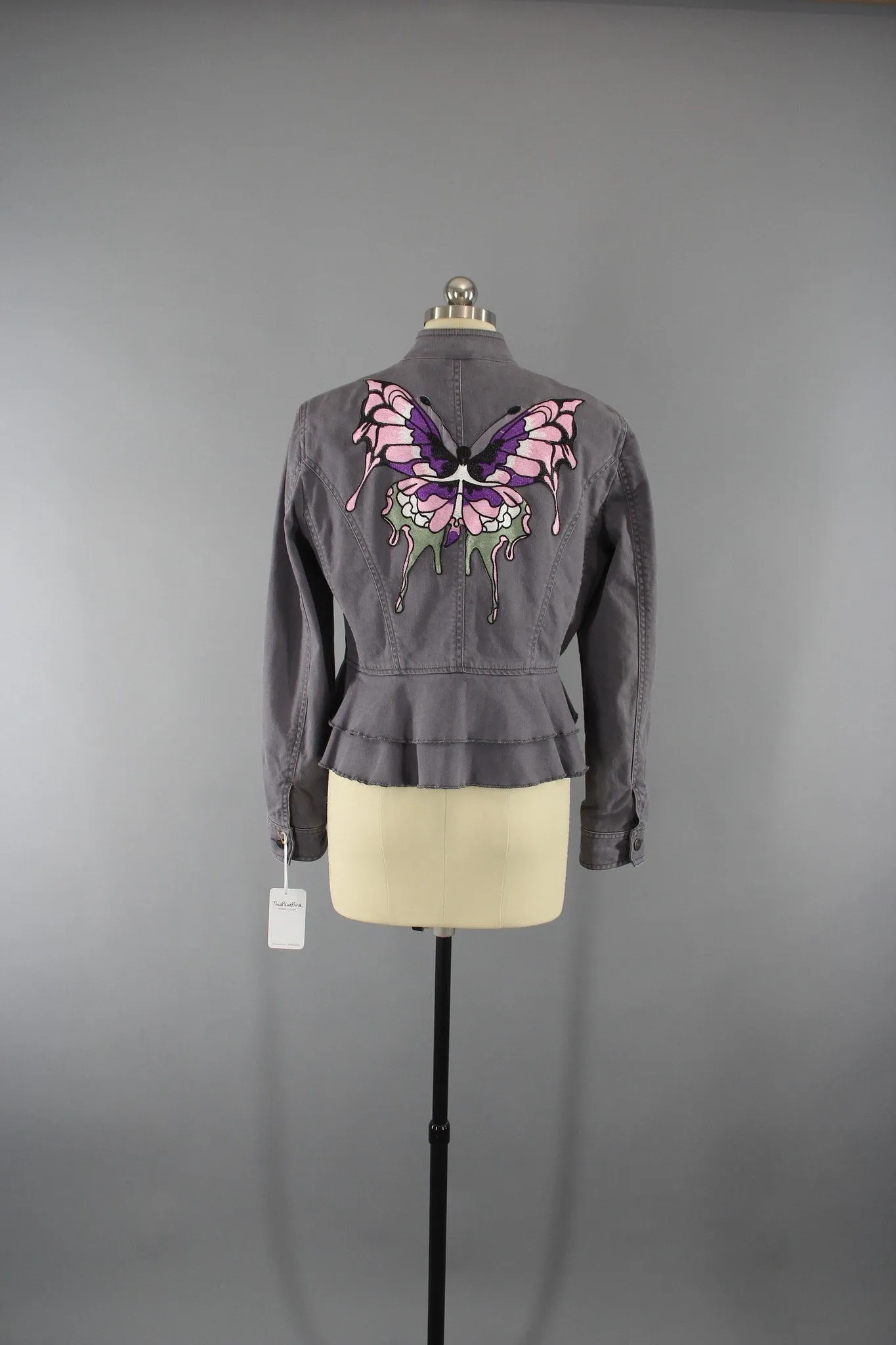 Grey Women's Jacket with BUTTERFLY Embroidery