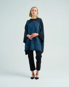 hand painted jacquard wax poncho with black shadows