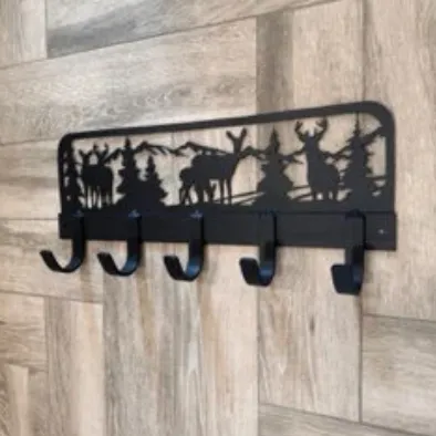 Handmade Black Metal Deer Scene Welded Coat Rack