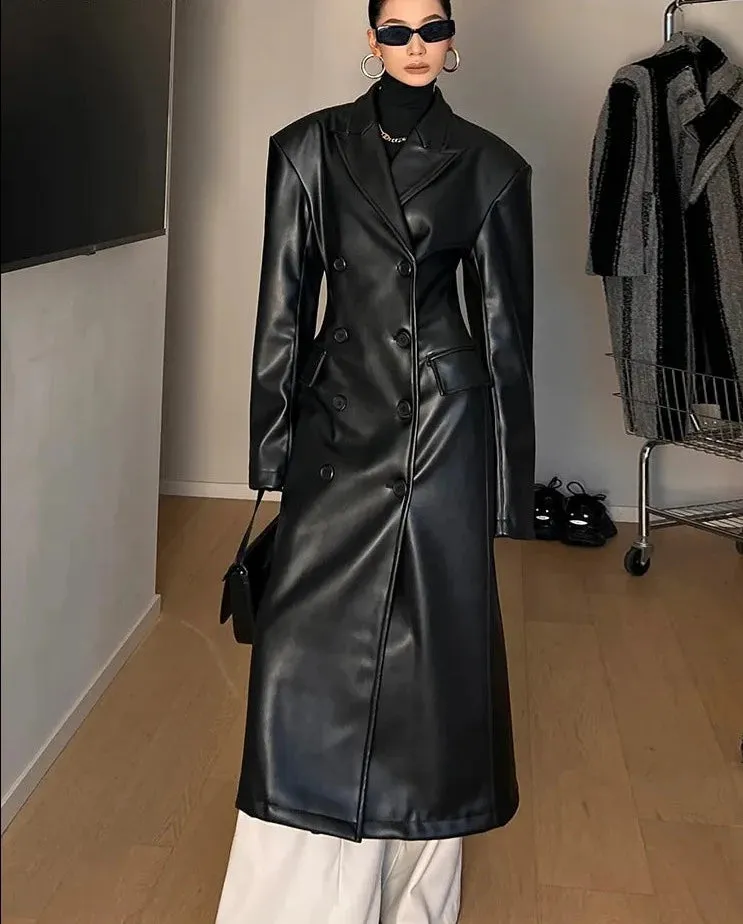 HEYFANCYSTYLE Posh PU Leather Trench Coat