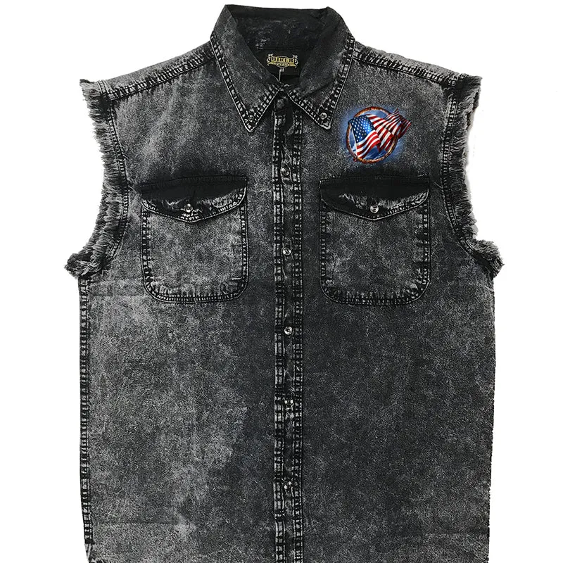 Hot Leathers GMD5472 Men's Hoop Eagle Dyed Sleeveless Denim Shirt