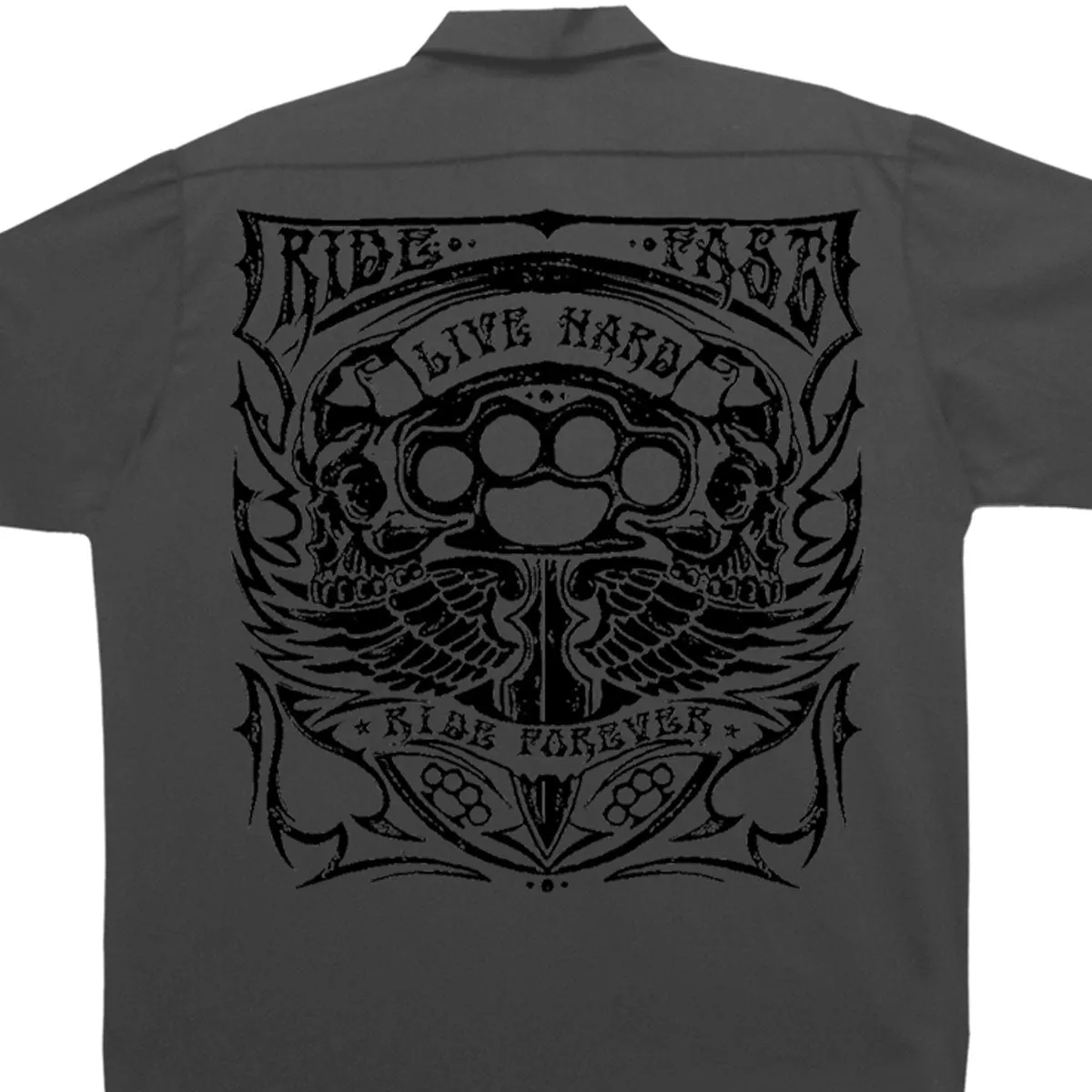 Hot Leathers GMD6113 Men's Charcoal Grey 'Brass Knuckles' Mechanic's Shop Shirt