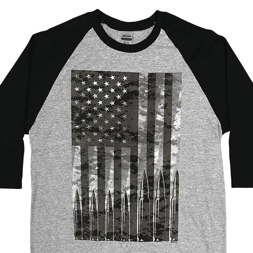 Hot Leathers GMS2486 Men's Flag Bullets Raglan 3/4 Sleeve Heather