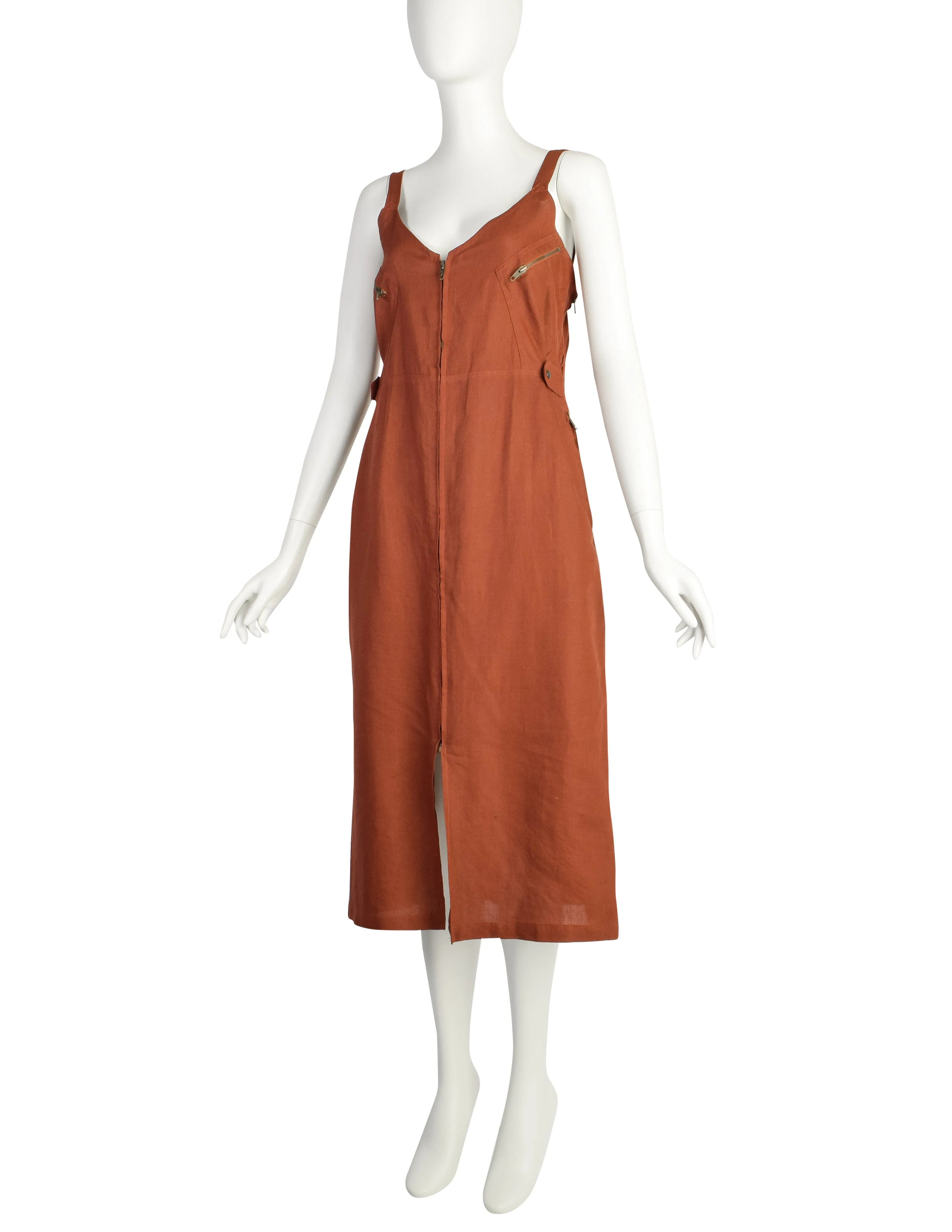 Jean Paul Gaultier Vintage SS 1983 Burnt Rust Linen Utility Sun Dress