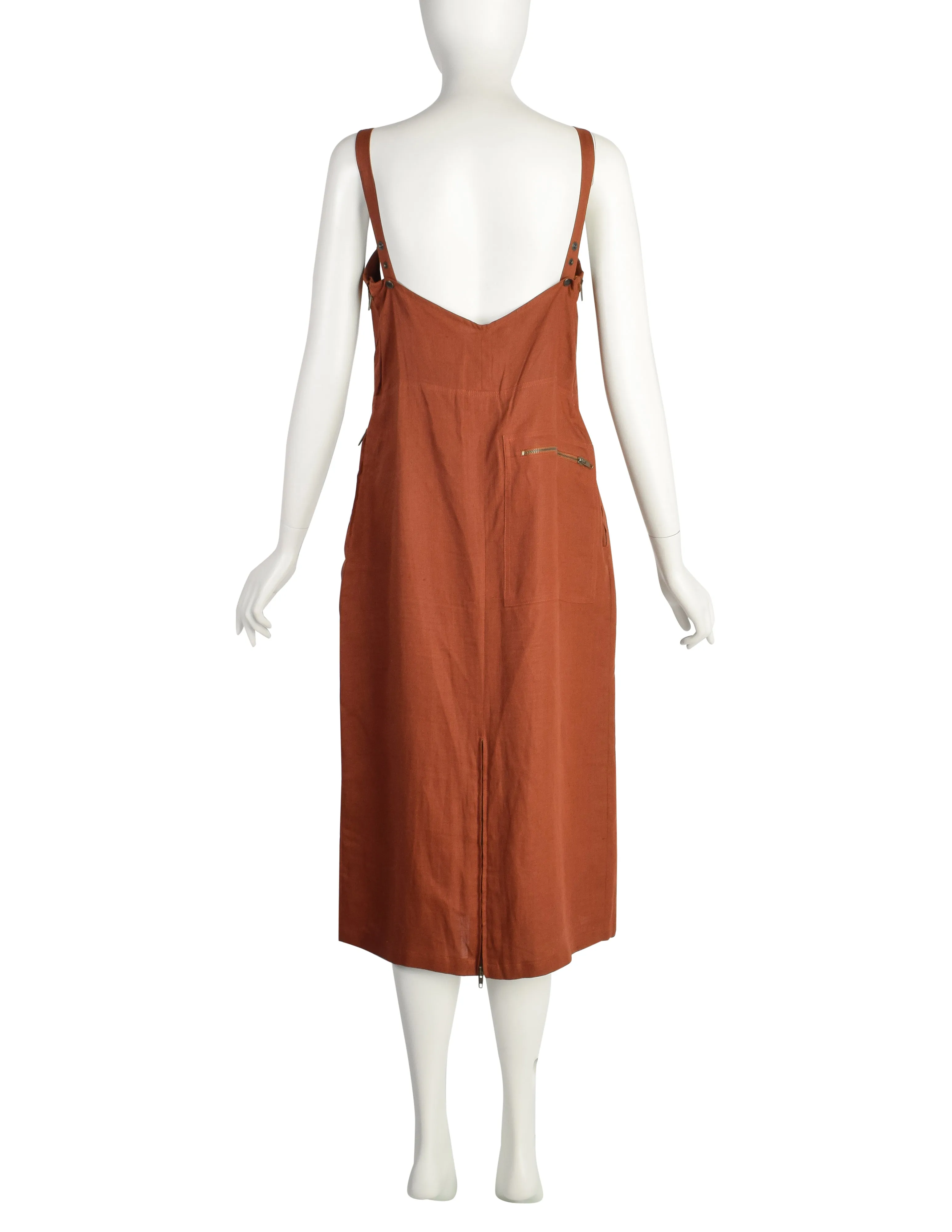 Jean Paul Gaultier Vintage SS 1983 Burnt Rust Linen Utility Sun Dress