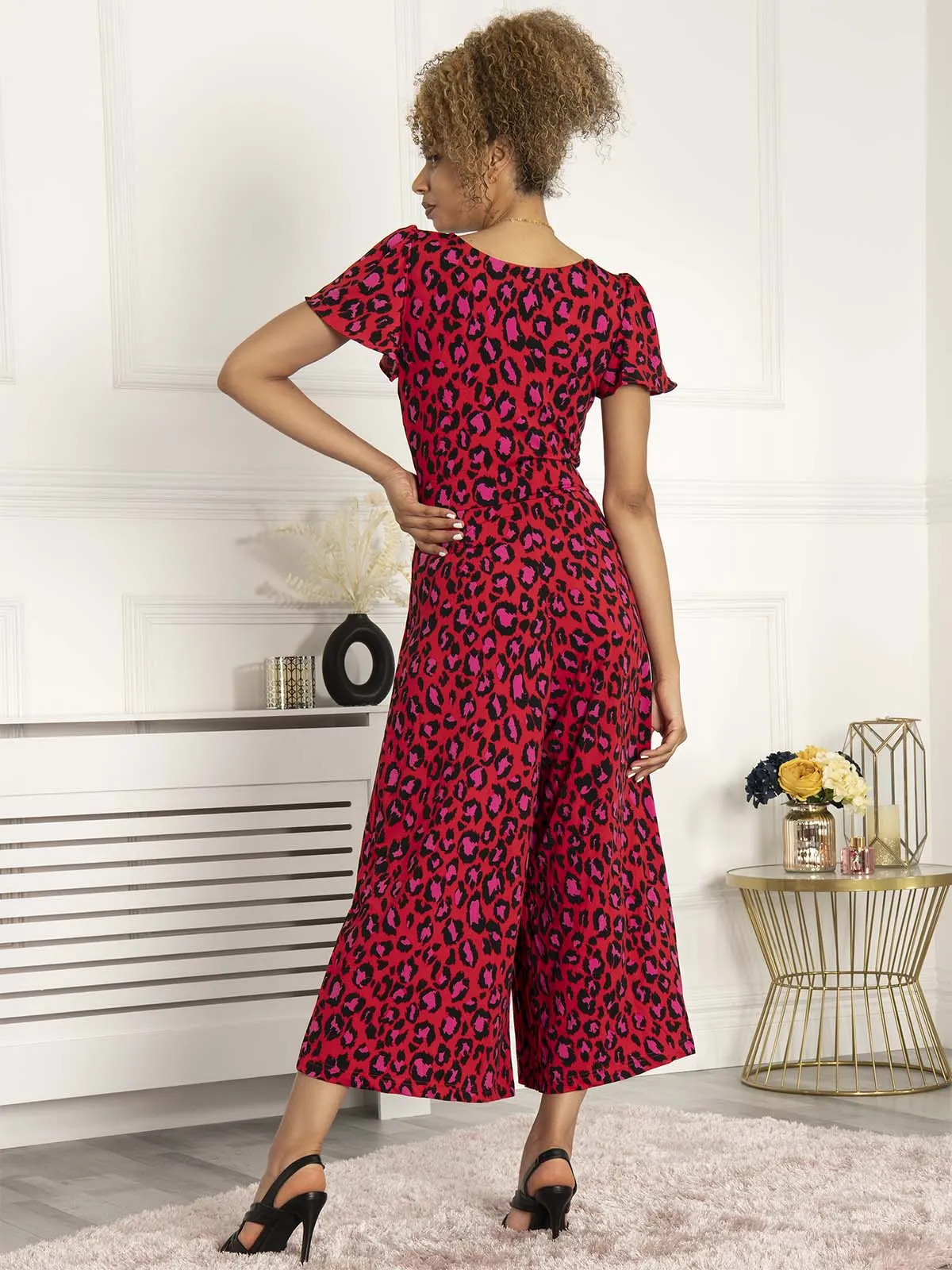 Jolie Moi Devorah Culotte Jumpsuit, Red Animal