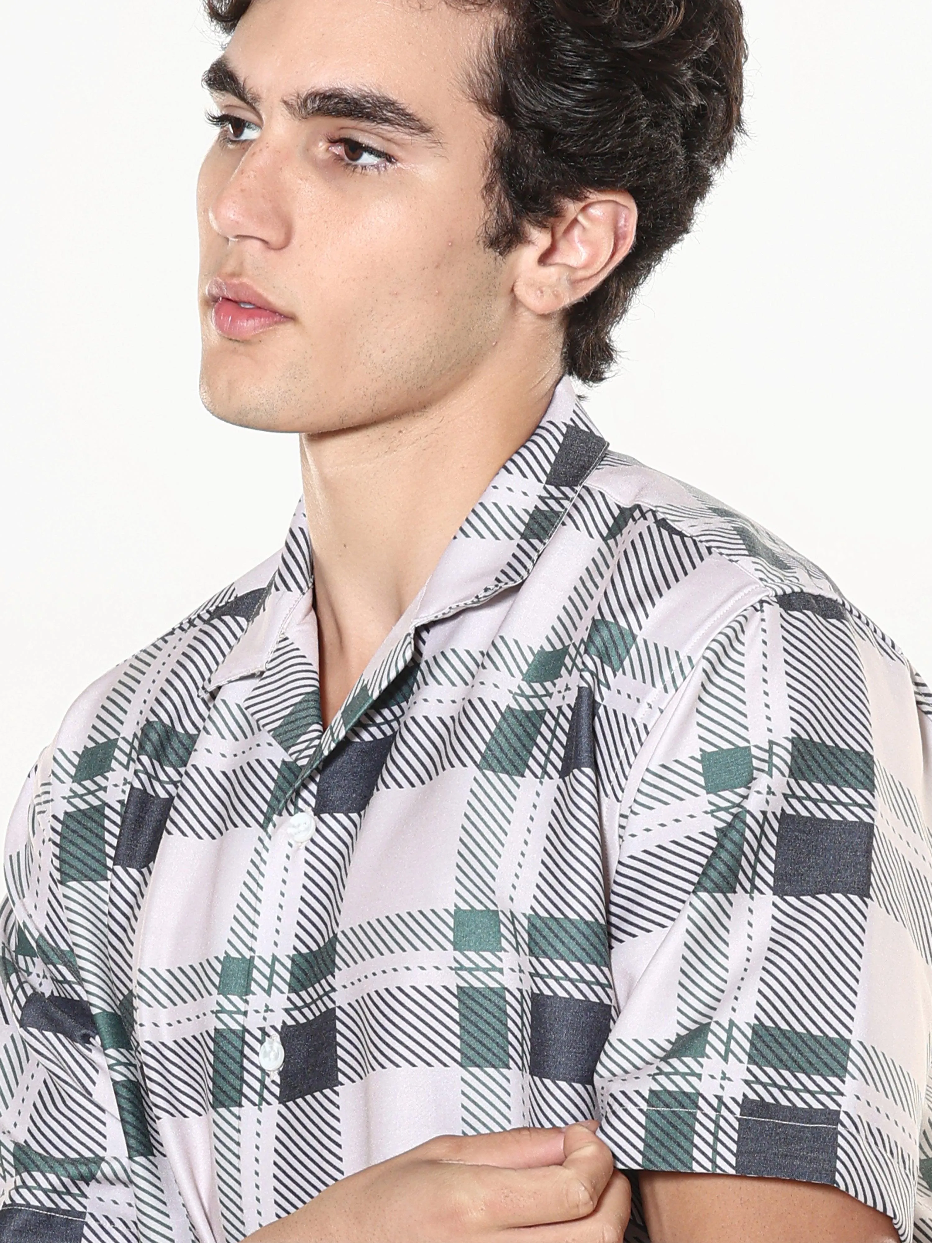 Kerenza - Checkered Lycra Shirt -Green