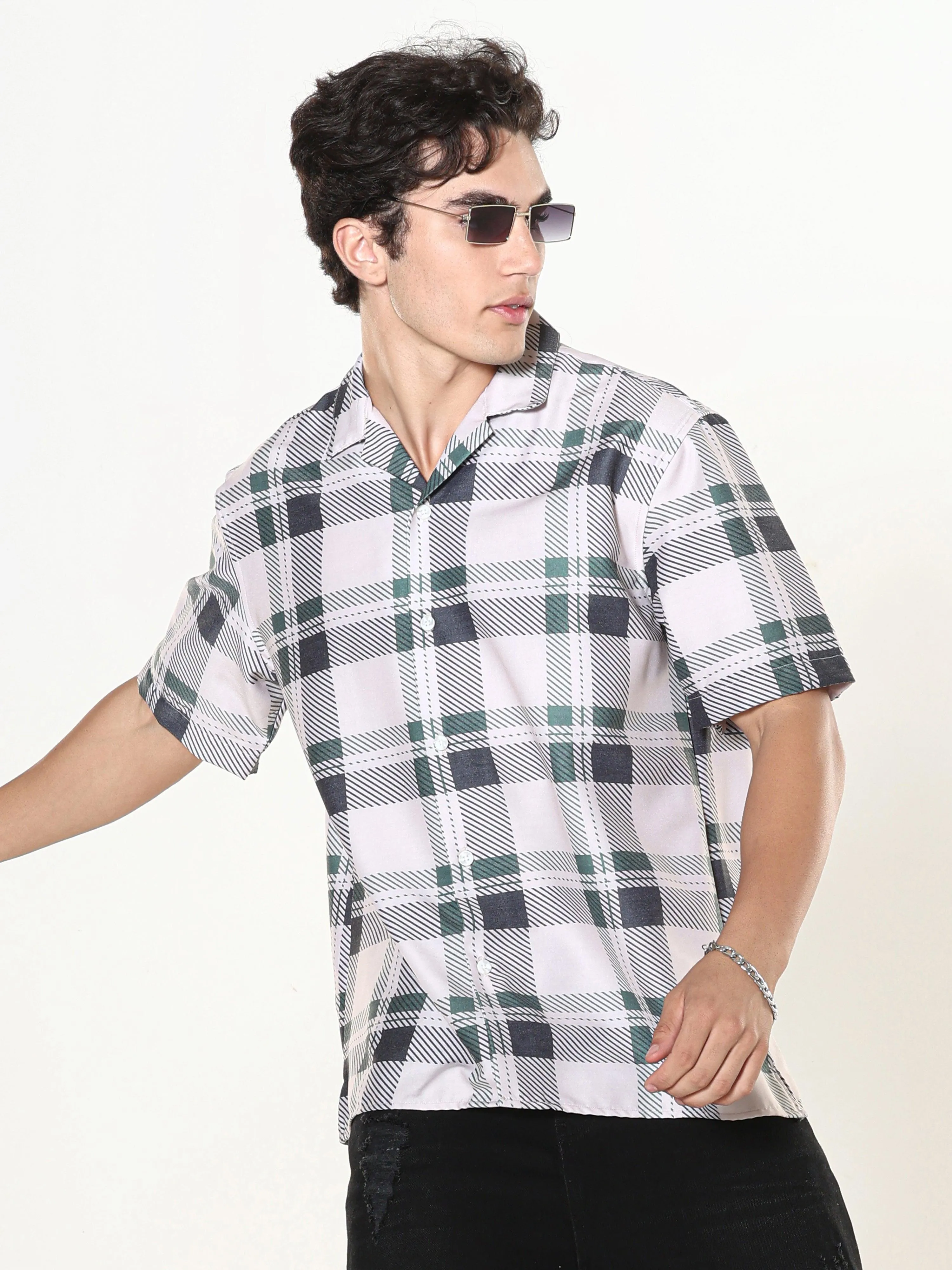 Kerenza - Checkered Lycra Shirt -Green