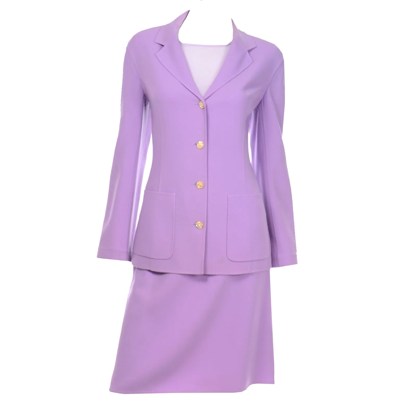 Lavender Purple Celine Summer Weight Wool Skirt Suit