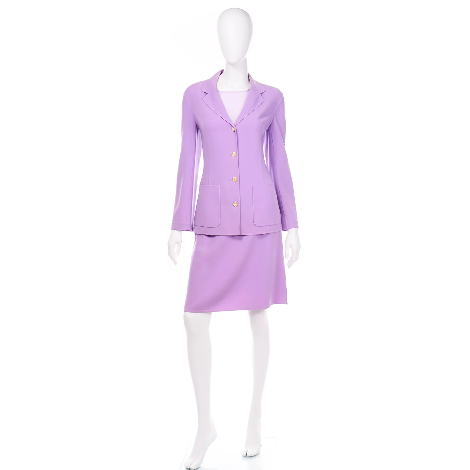 Lavender Purple Celine Summer Weight Wool Skirt Suit