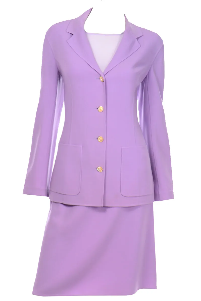 Lavender Purple Celine Summer Weight Wool Skirt Suit