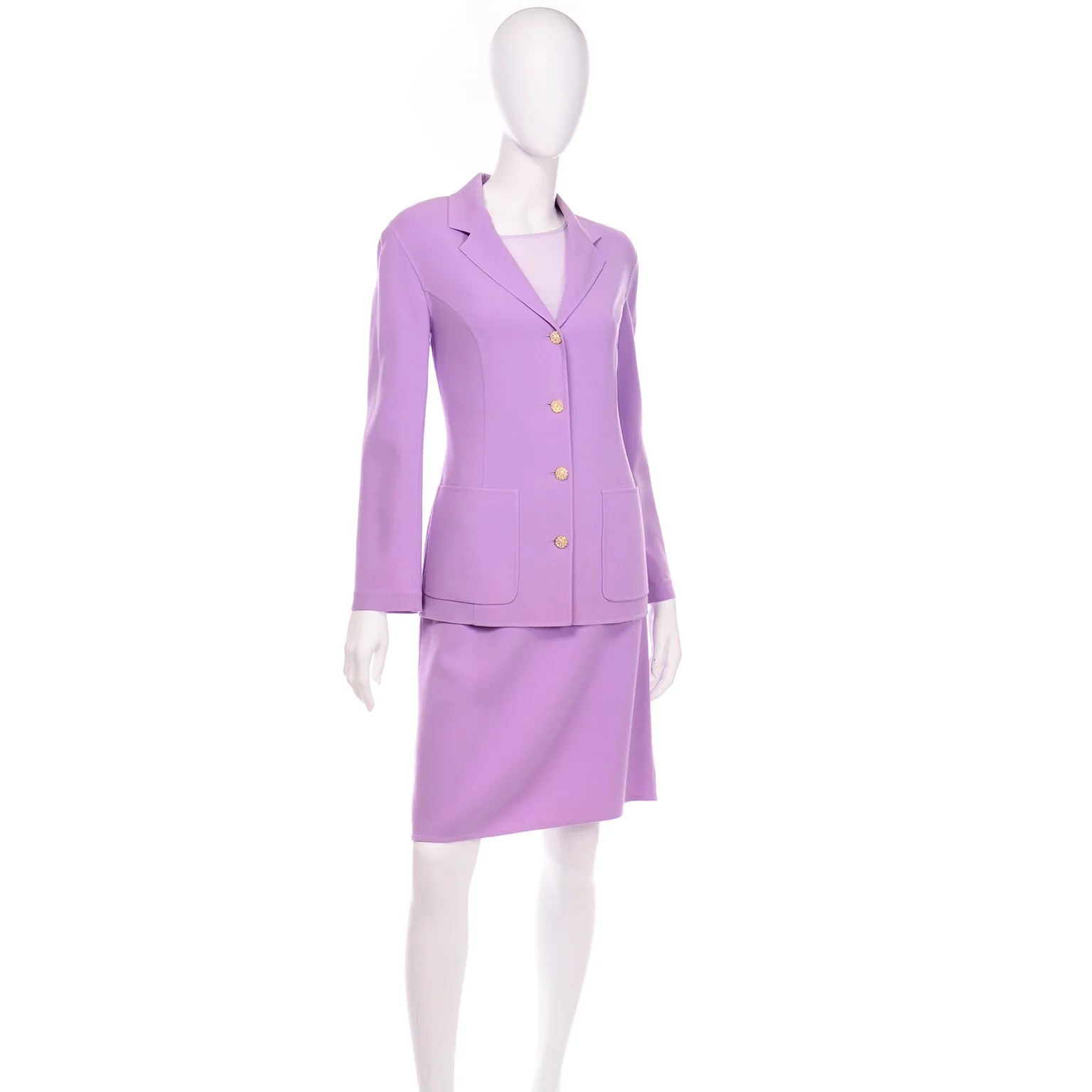 Lavender Purple Celine Summer Weight Wool Skirt Suit