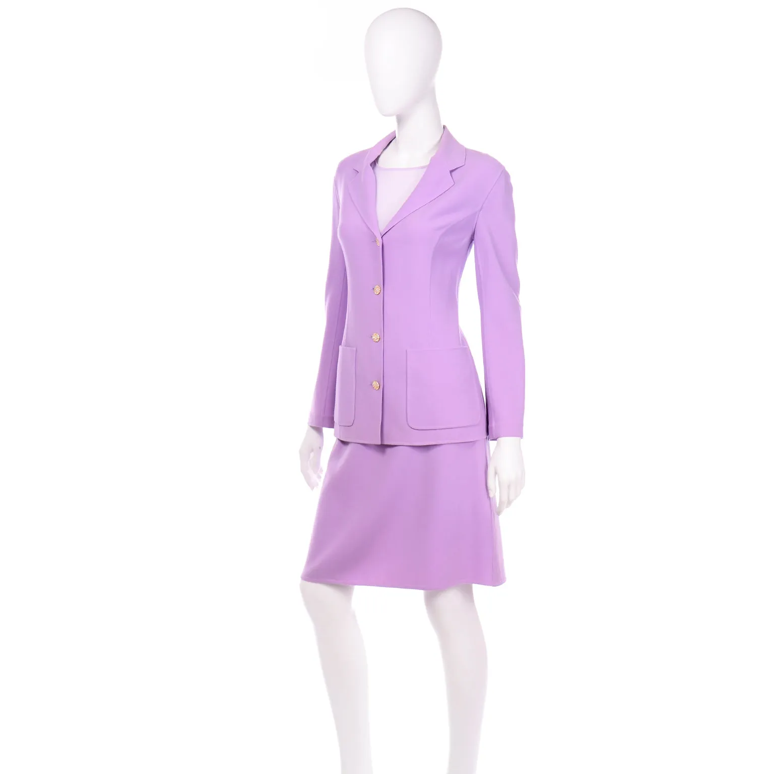 Lavender Purple Celine Summer Weight Wool Skirt Suit