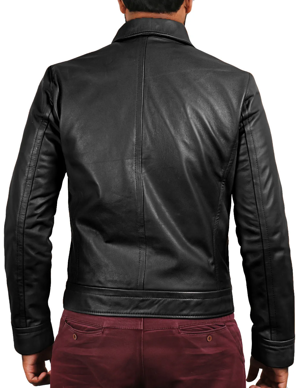 Leather Jackets Hub Mens Genuine Lambskin Leather Jacket (Black, Aviator Jacket) - 1501214