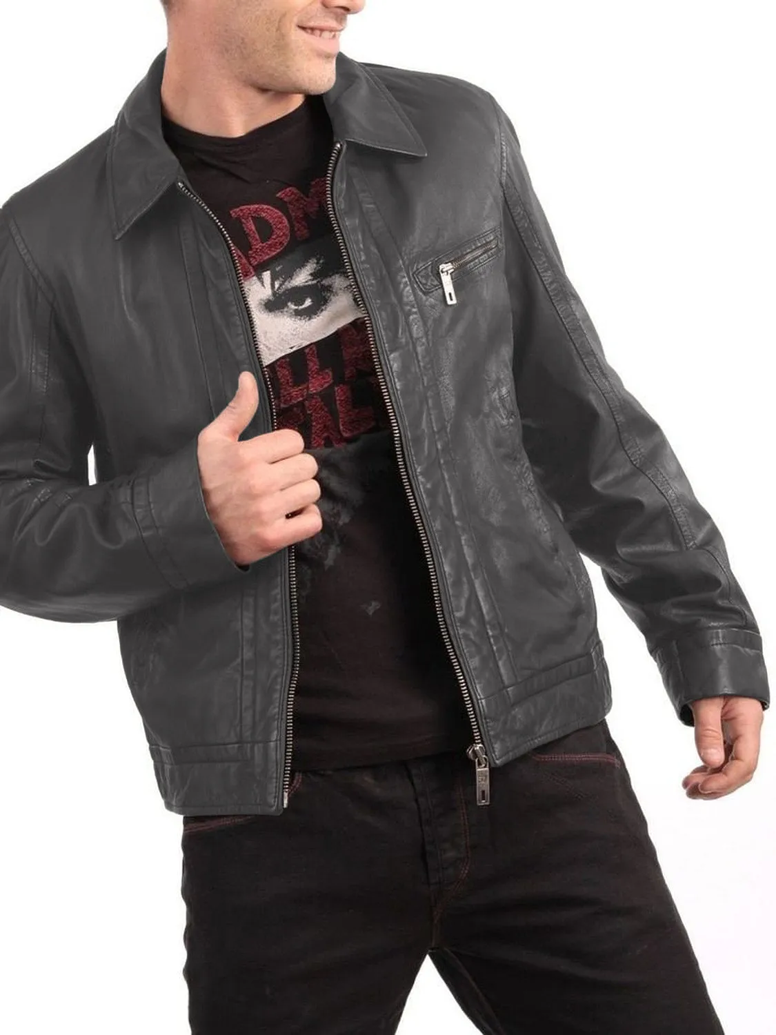 Leather Jackets Hub Mens Genuine Lambskin Leather Jacket (Black, Aviator Jacket) - 1501214