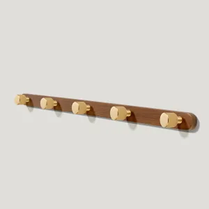 LENNON Wooden Wall Mounted Coat Rack - Dark Oak / Brass