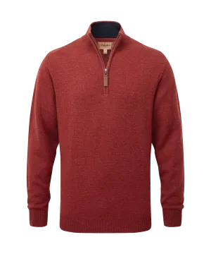 Lewis Lambswool Quarter Zip Jumper - Deep Red