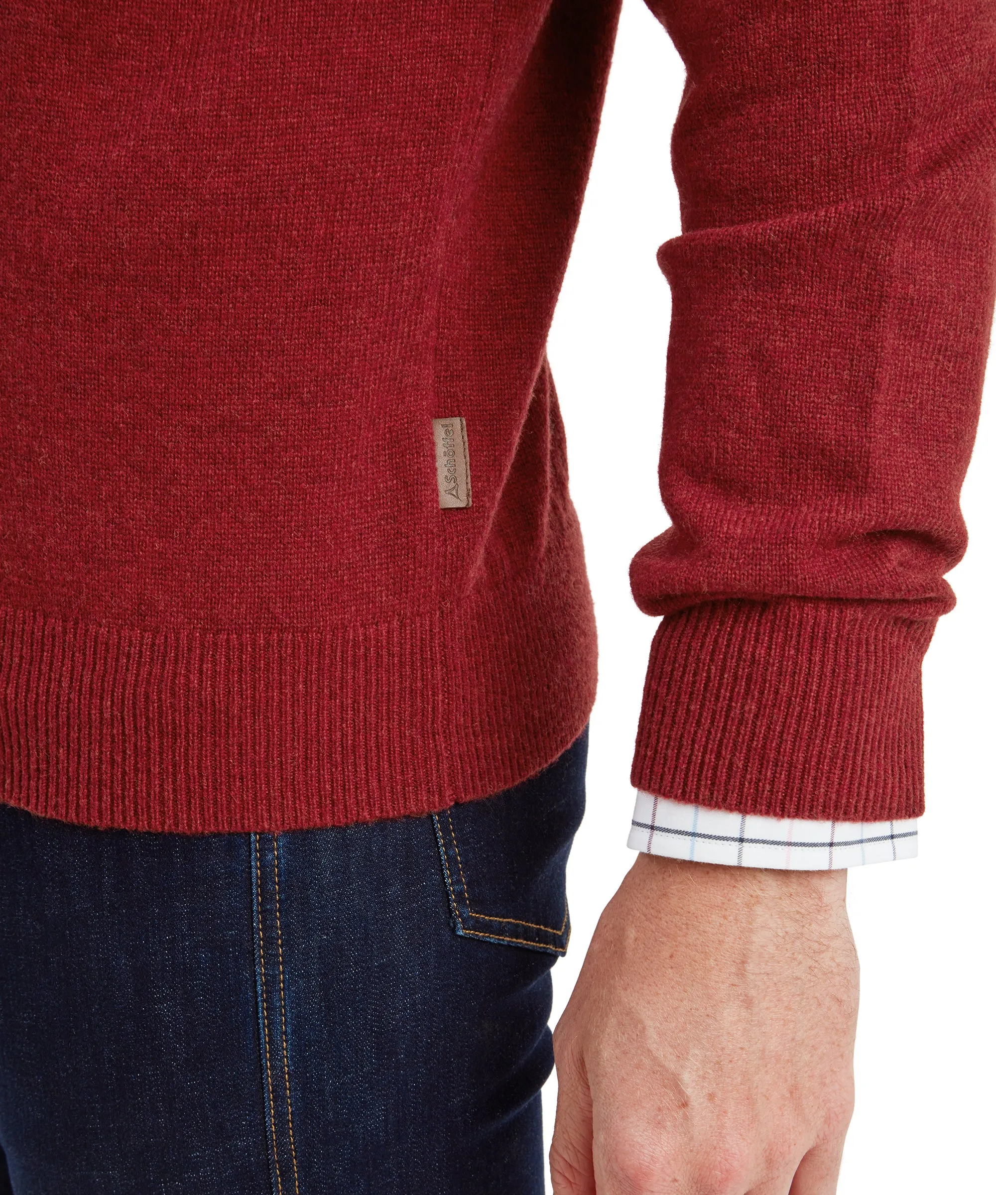 Lewis Lambswool Quarter Zip Jumper - Deep Red