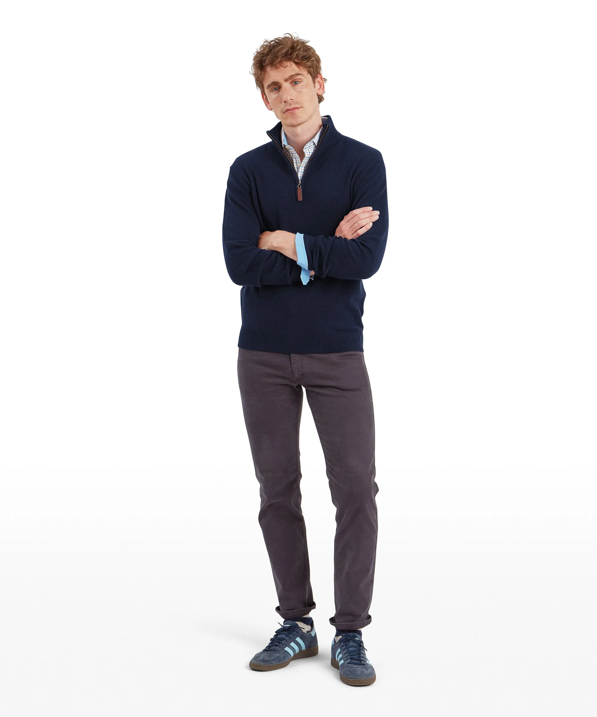 Lewis Lambswool Quarter Zip Jumper - Navy