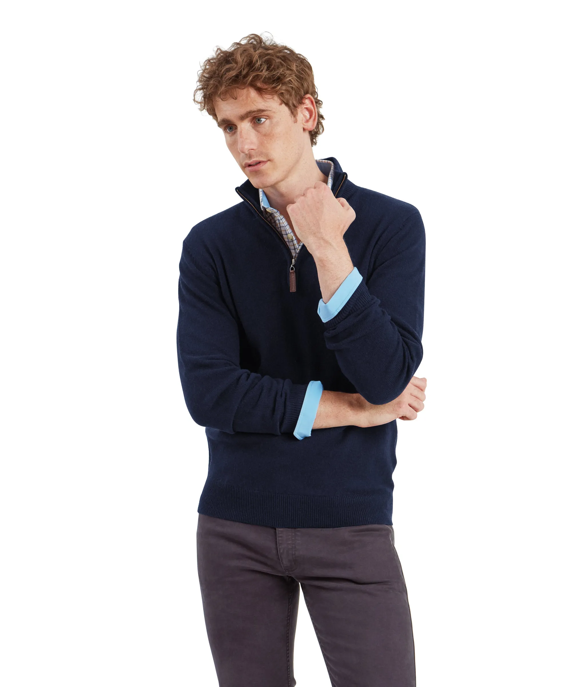 Lewis Lambswool Quarter Zip Jumper - Navy