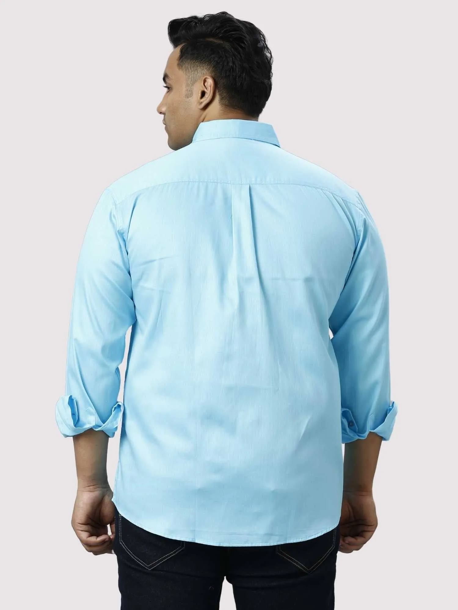 Light Blue Pure Cotton Double Pocket Full Sleeve Shirt Men's Plus Size