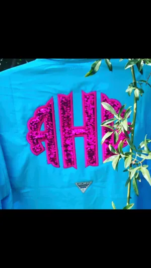 Limited Edition Blue Columbia Mermaid Sequin Monogrammed fishing shirt