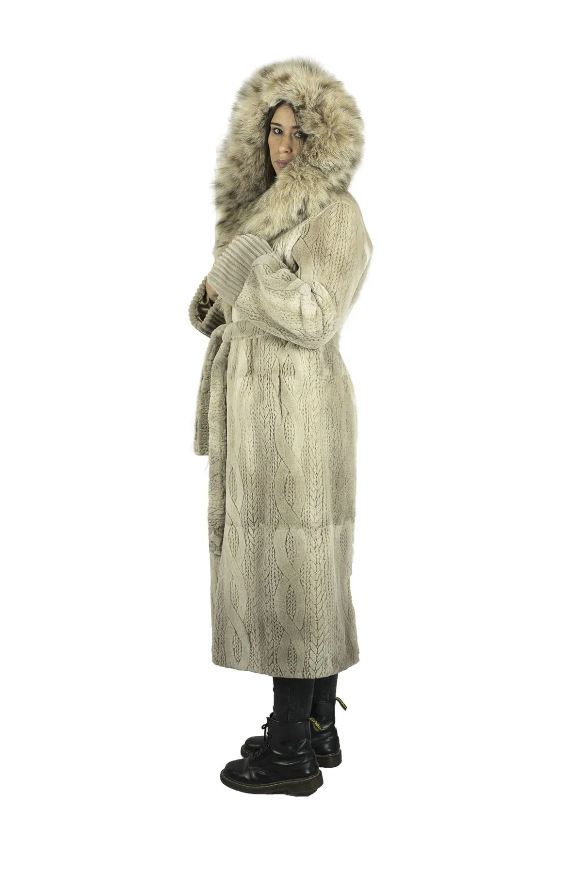 Long Coat in mink Shaved with Lynx Hood