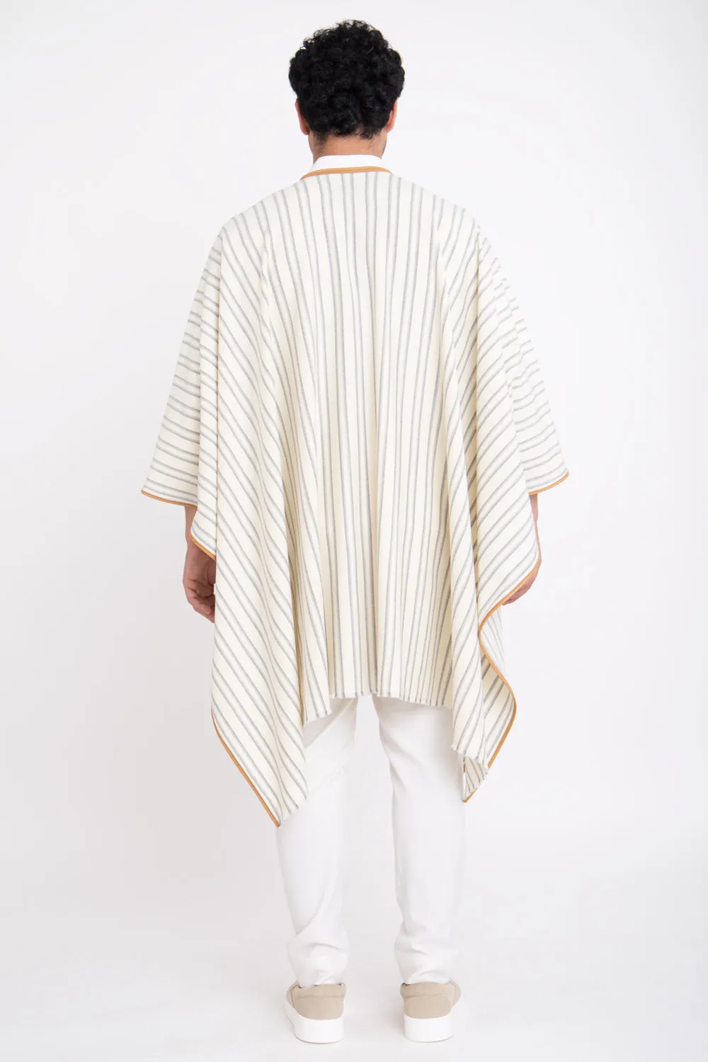 Loro Piana Wool Ivory & Leather Poncho