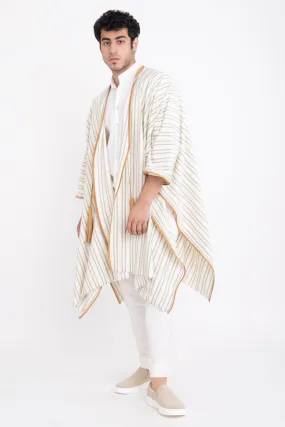 Loro Piana Wool Ivory & Leather Poncho