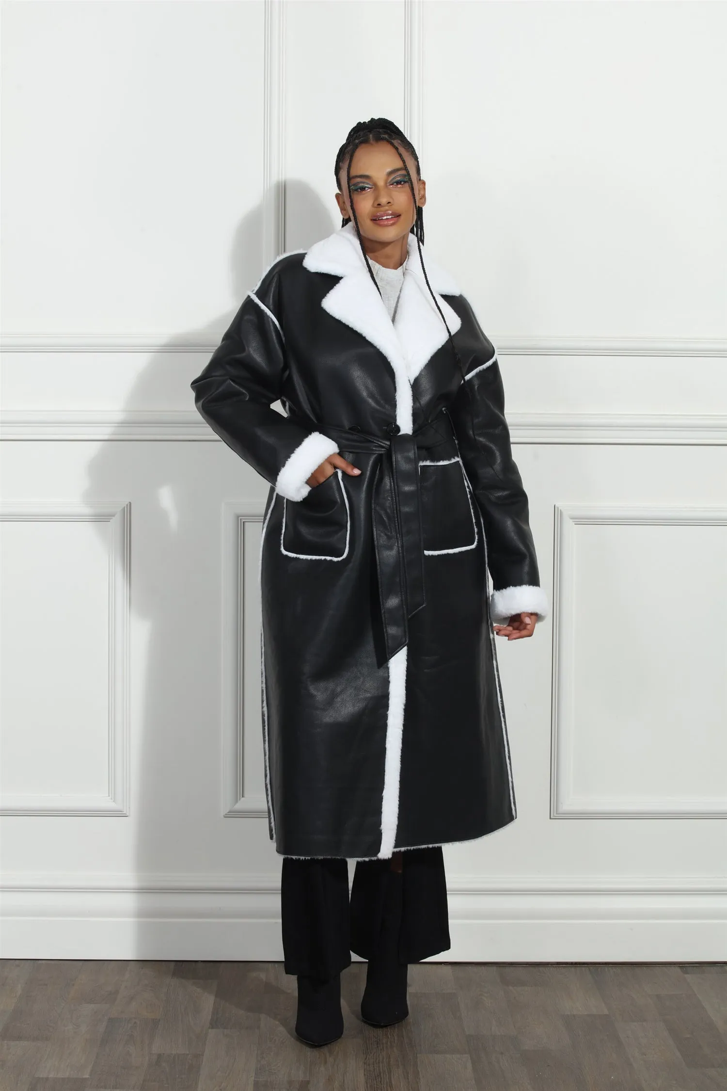 Luxe Moda LM258 Faux Leather Coat