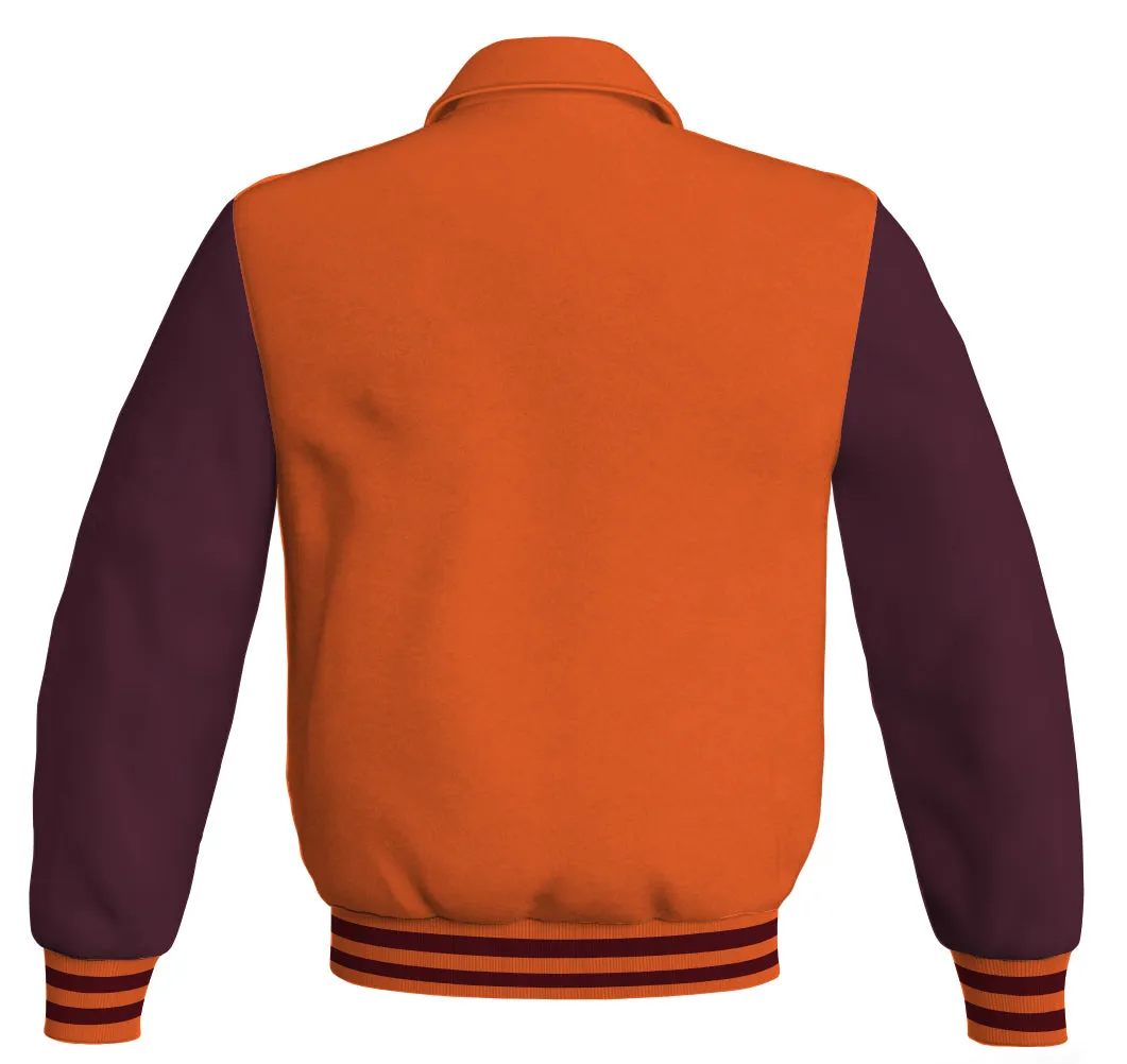 Luxury Bomber Classic Jacket Orange Body and Maroon Leather Sleeves