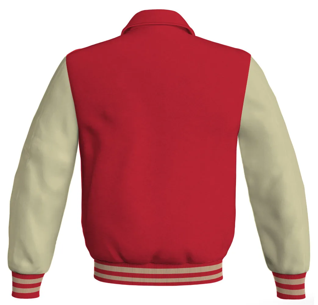 Luxury Bomber Classic Jacket Red Body and Cream Leather Sleeves