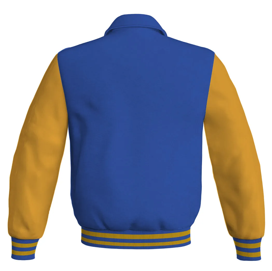 Luxury Bomber Classic Jacket Royal Blue Body and Golden Leather Sleeves