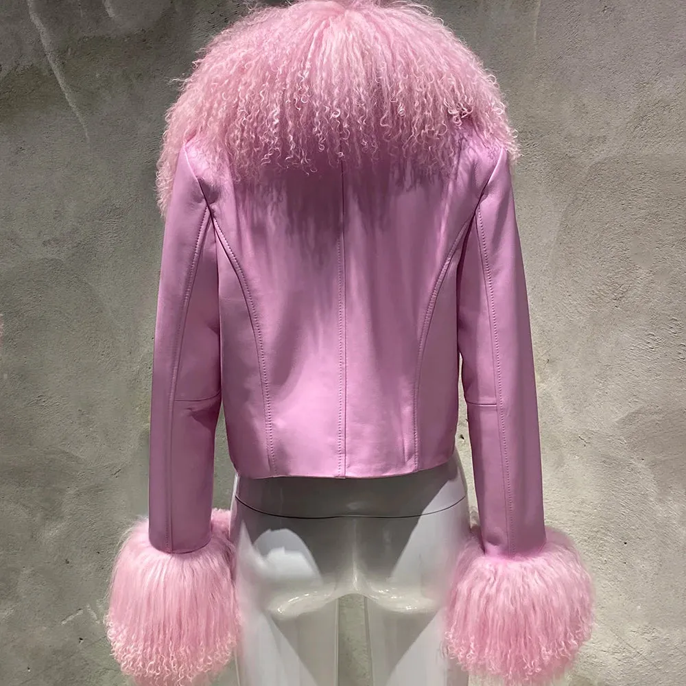 Luxury Sheep Fur Leather Jacket Women's