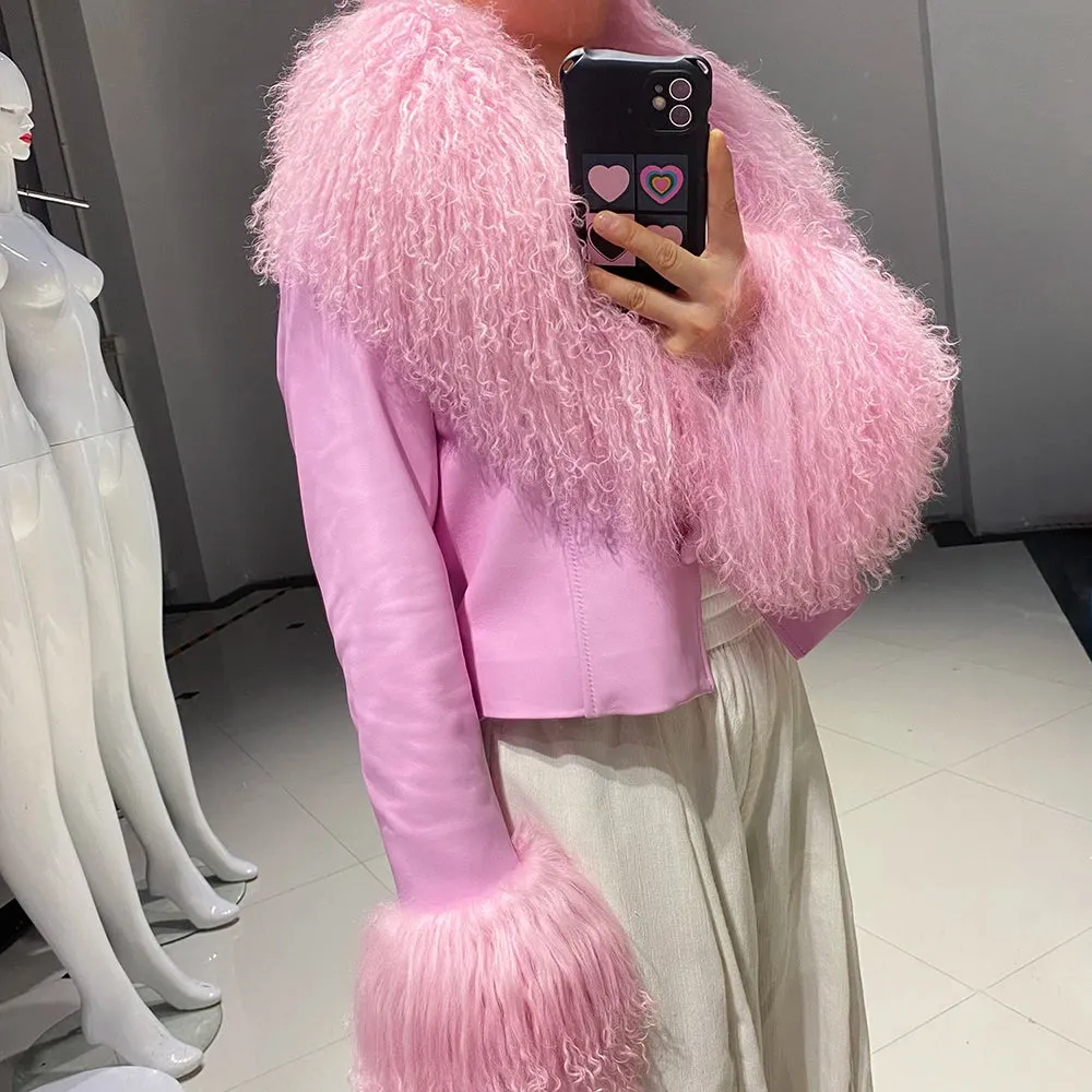 Luxury Sheep Fur Leather Jacket Women's