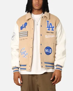 Majestic Athletic Los Angeles Dodgers City PU Melton Letterman Jacket Oatmilk