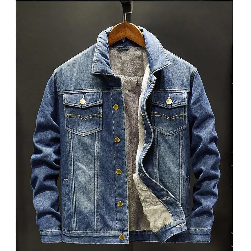 Men Light Blue Winter Jean Jackets