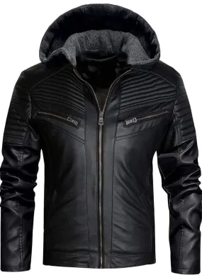 Men's Leather Hooded Jacket