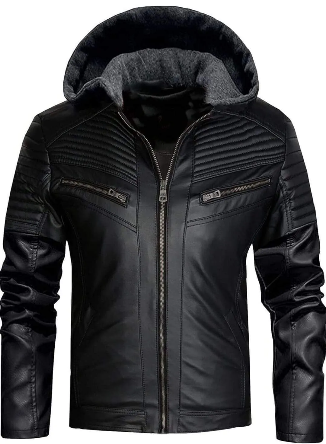 Men's Leather Hooded Jacket