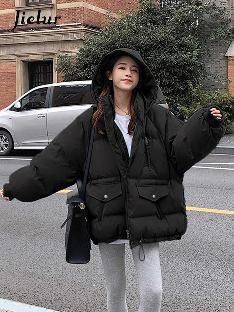 Metaversmall Style Bread Jackets Short Winter Jacket for Women Korean Fashion Loose Warm Black White Coat Woman Parkas Hooded S-XL