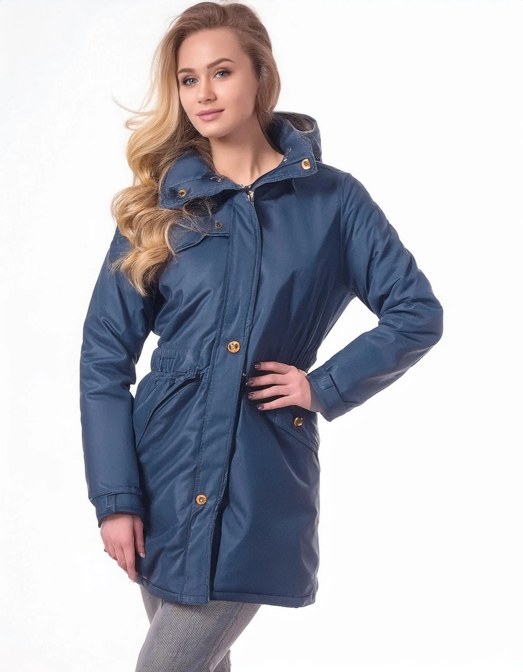 Navy Blue Padded Parka Jacket with Hood