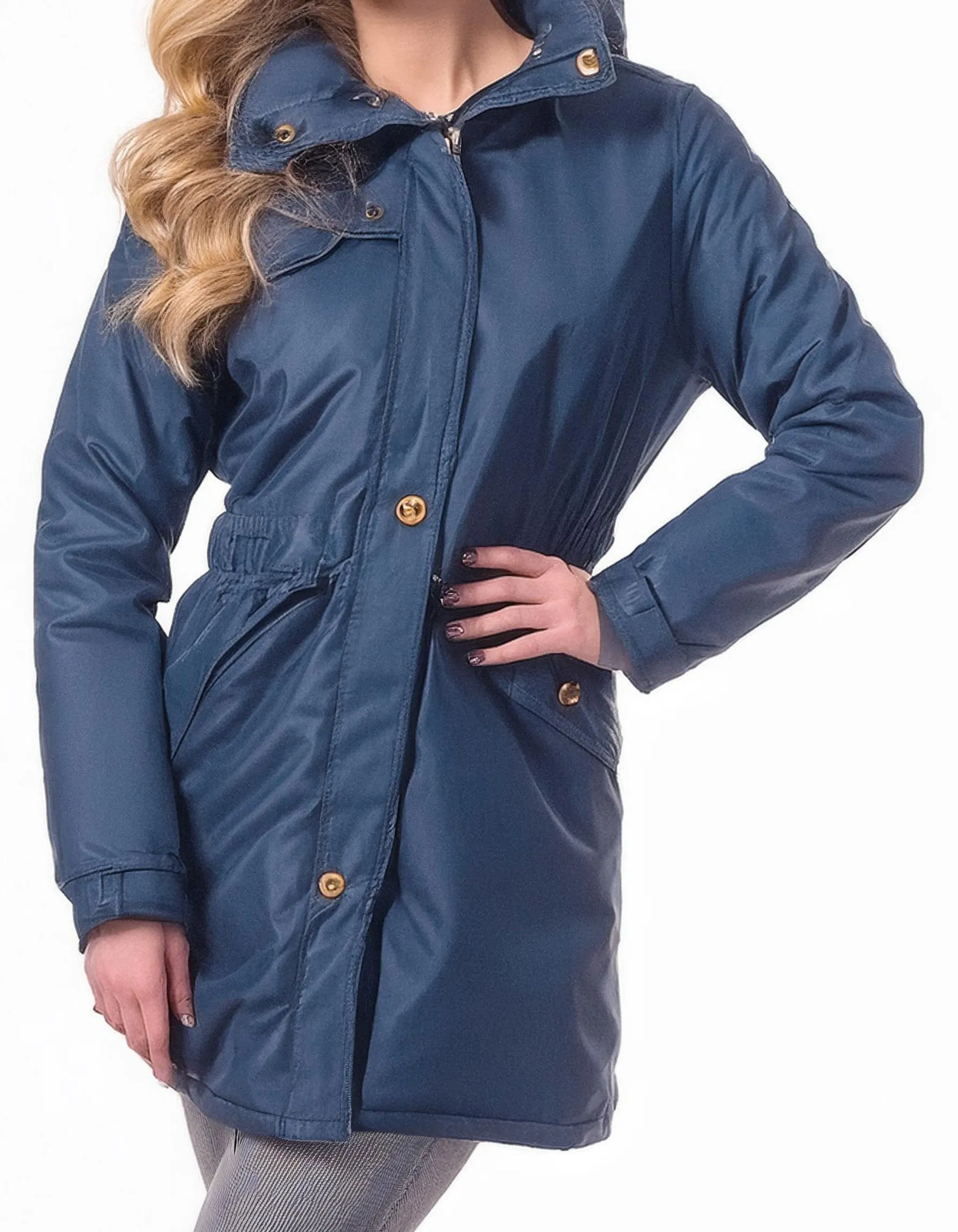 Navy Blue Padded Parka Jacket with Hood