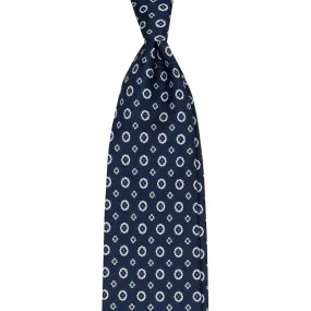 Navy Blue Silk Tie with Grey Pattern