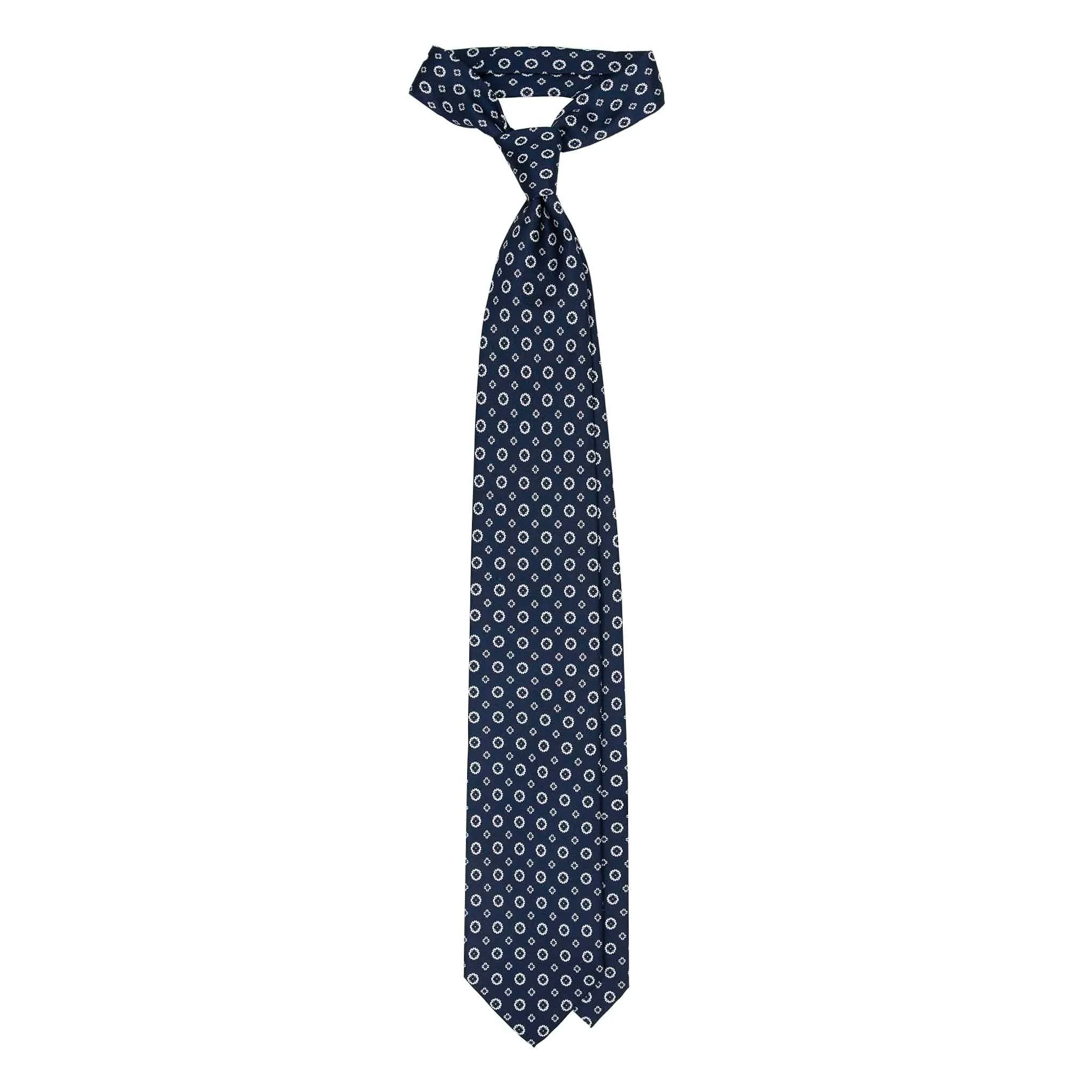 Navy Blue Silk Tie with Grey Pattern