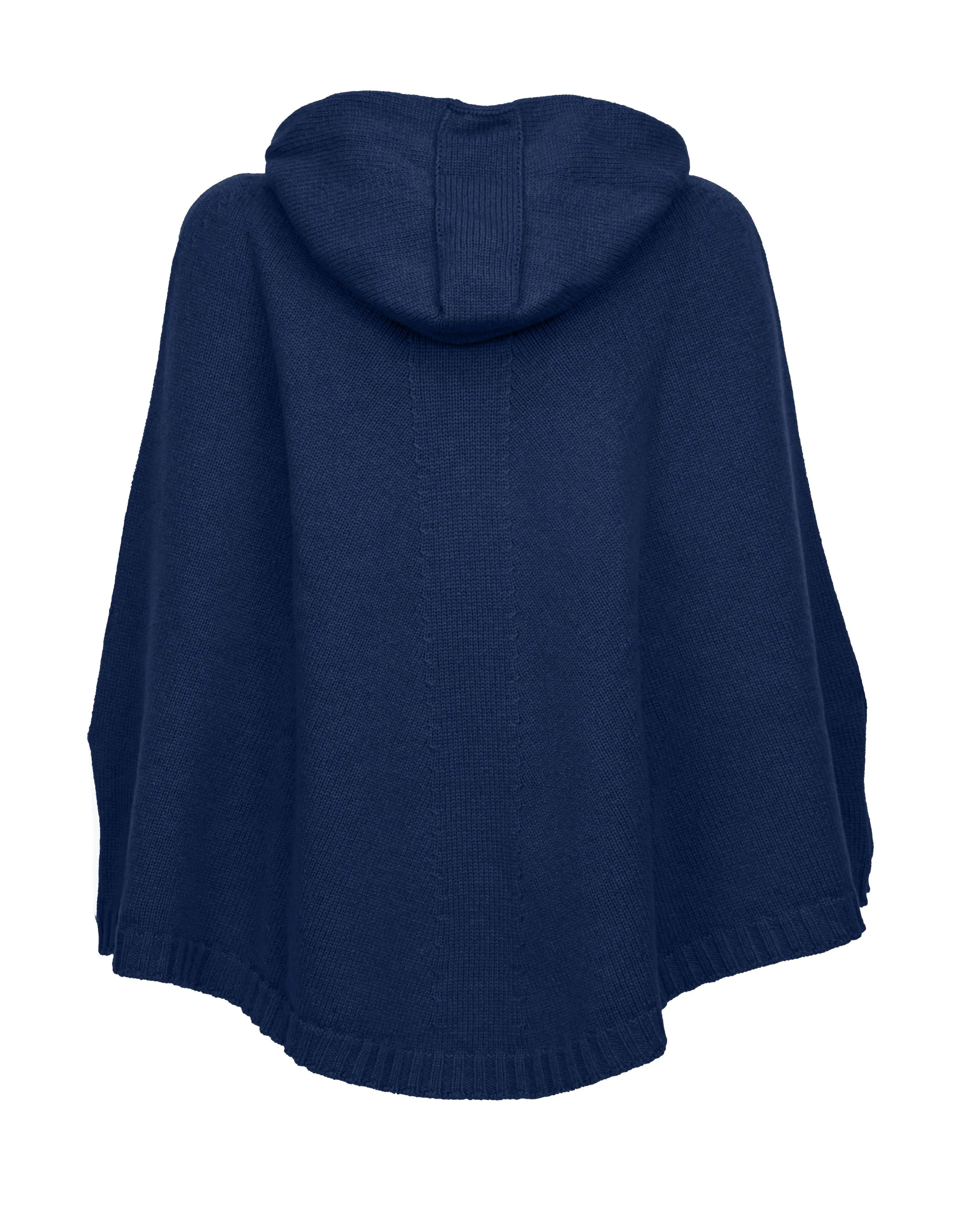 NEW FALL 24 - Pure Cashmere Hoodie Poncho Blue Melange